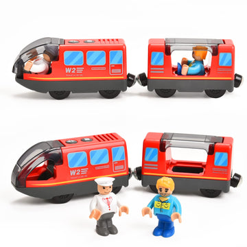 Giant Bean Battery Operated Action Locomotive (Magnetic Connection) Train Set For Wooden Train Tracks, Powerful Engine Compatible With Thomas, Brio, Chuggington Wooden Train Tracks, Toys For 3+