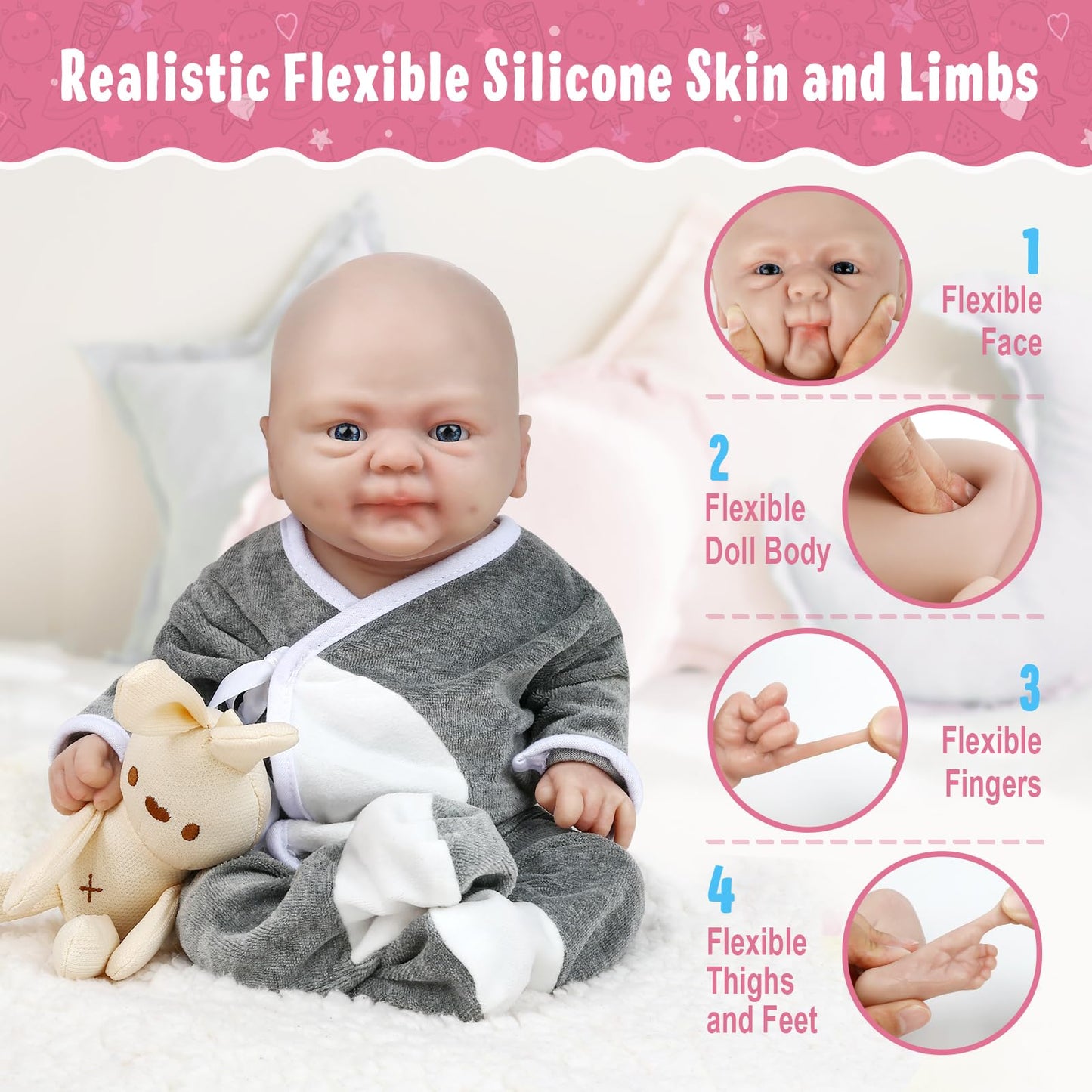 Vollence 14'' Full Silicone Realistic Baby Doll - Lifelike Platinum Boy