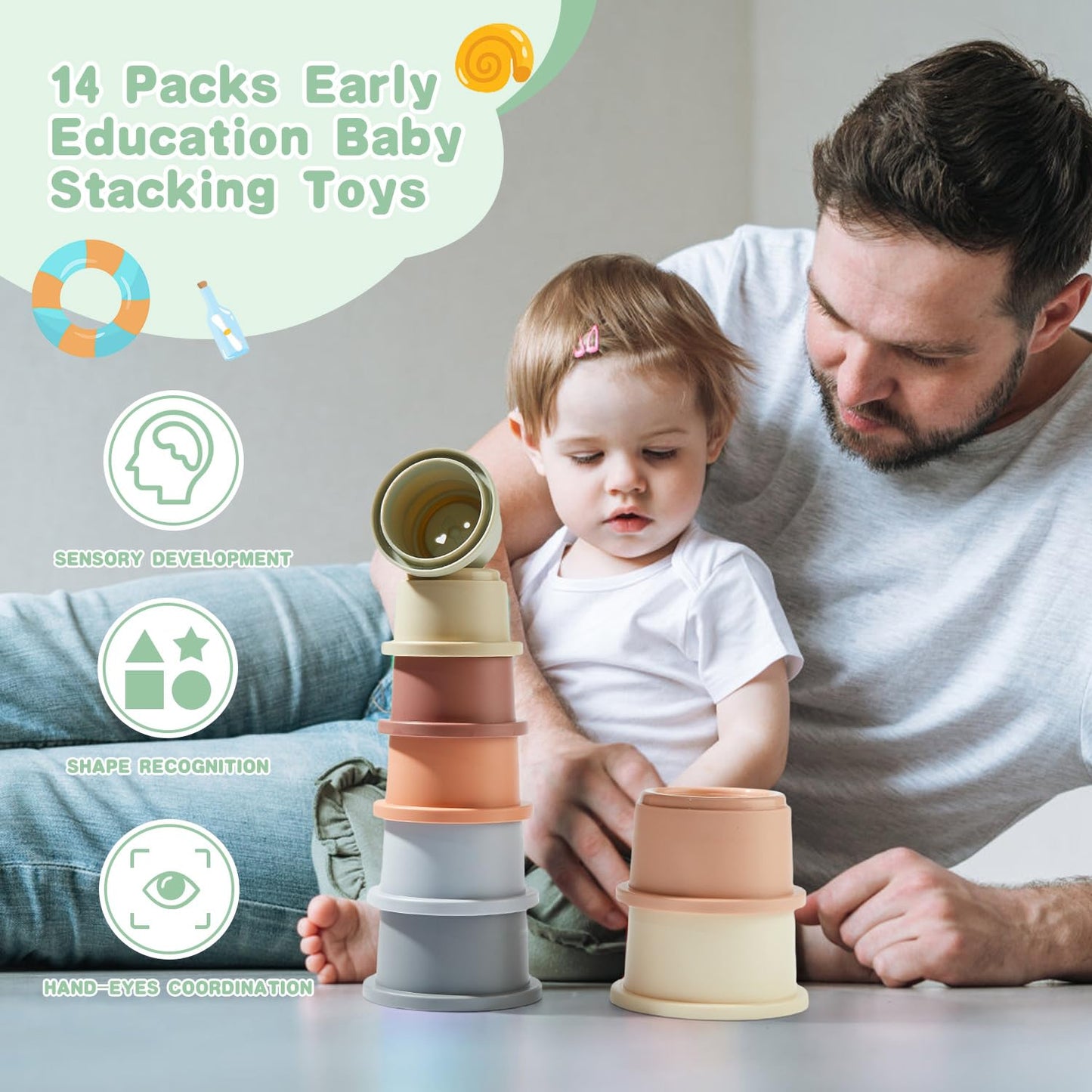 Amchsuri Baby Bath Toys For Kids Ages 1-3 14 Pcs Mold Free Toddler Bath Toys For 2-4 Bathtub Water Toys Stacking Cups For Babies 6-12 Months Early Learning Educational Gifts