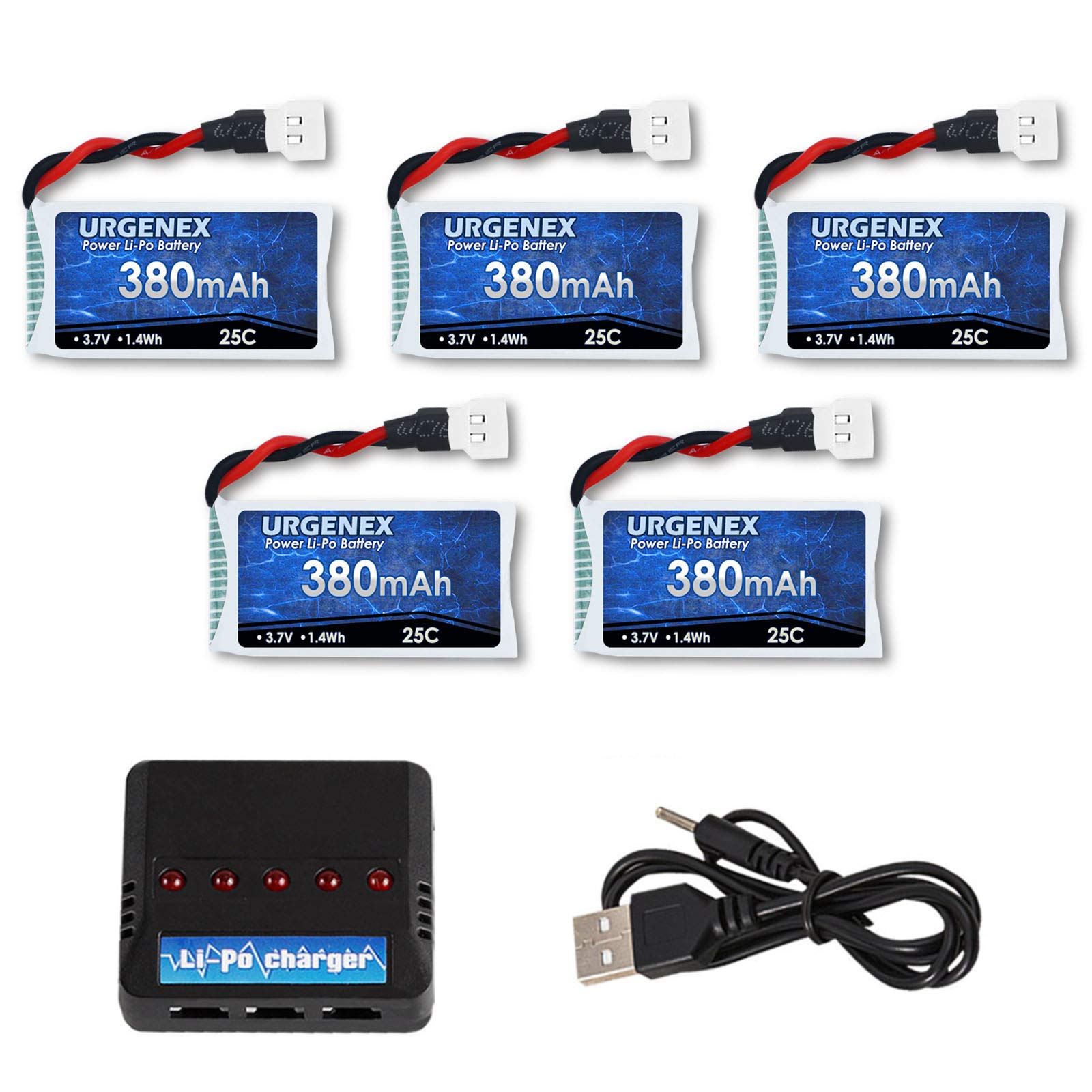 URGENEX 3.7V Drone Battery 380mAh 25C 1S Lipo Battery Fit for SYMA Holy Stone Drone Quadcopter Aircraft Parts 5PCS RC Battery wi