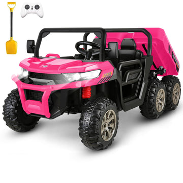 Hikole 2 Seater Ride On Utv For Kids, 24V 6X6 4Wd Electric Kids Car Truck With Remote Control, 6 Wheeler, Dump Bed, Music-24 Volt Ride On Toys For Big Kids Boys Girls 4-8 W/6 Spring Suspension, Pink