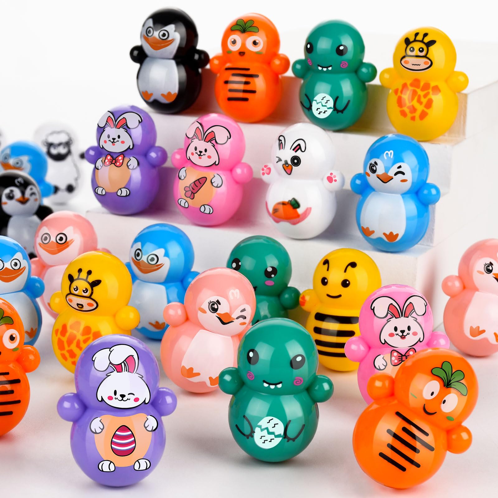 Mini Tumbler Toy, 70pcs Animal Tumbler Toys for Kids, Doll Tumbler Toys for Classroom Rewards Goodie Bag Filler Birthday Party F