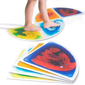 LONGKING 4-Sheet Liquid Sector Sensory Tiles, Colorful Floor Tile for Play Centers, Playroom, Lava Tiles, Radius 13