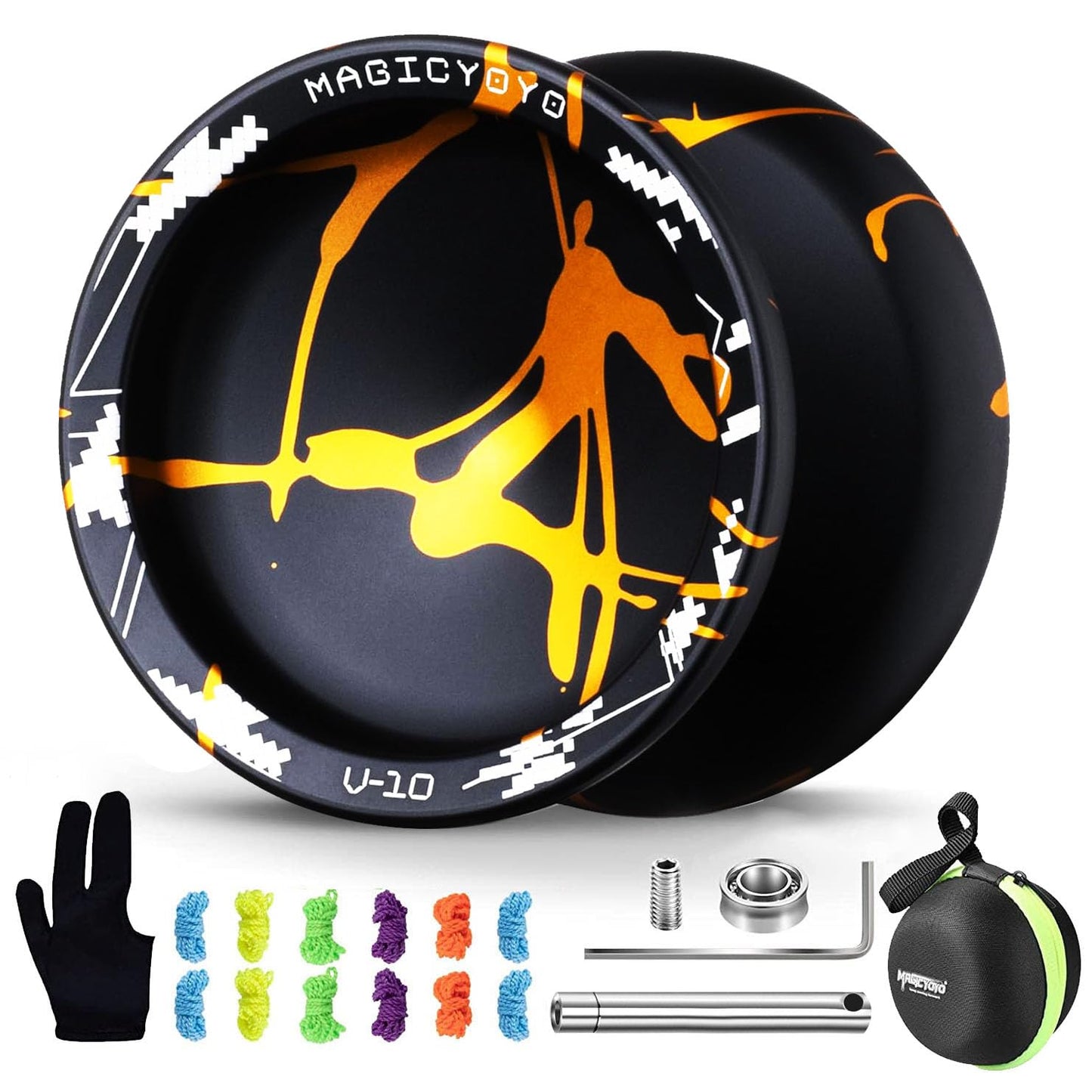 Magicyoyo V10 Black Golden Unresponsive Yoyo Professional Finger Spin Yoyo With 12 Yoyo Strings, Yoyo Case, Yoyo Glove