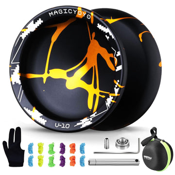Magicyoyo V10 Black Golden Unresponsive Yoyo Professional Finger Spin Yoyo With 12 Yoyo Strings, Yoyo Case, Yoyo Glove