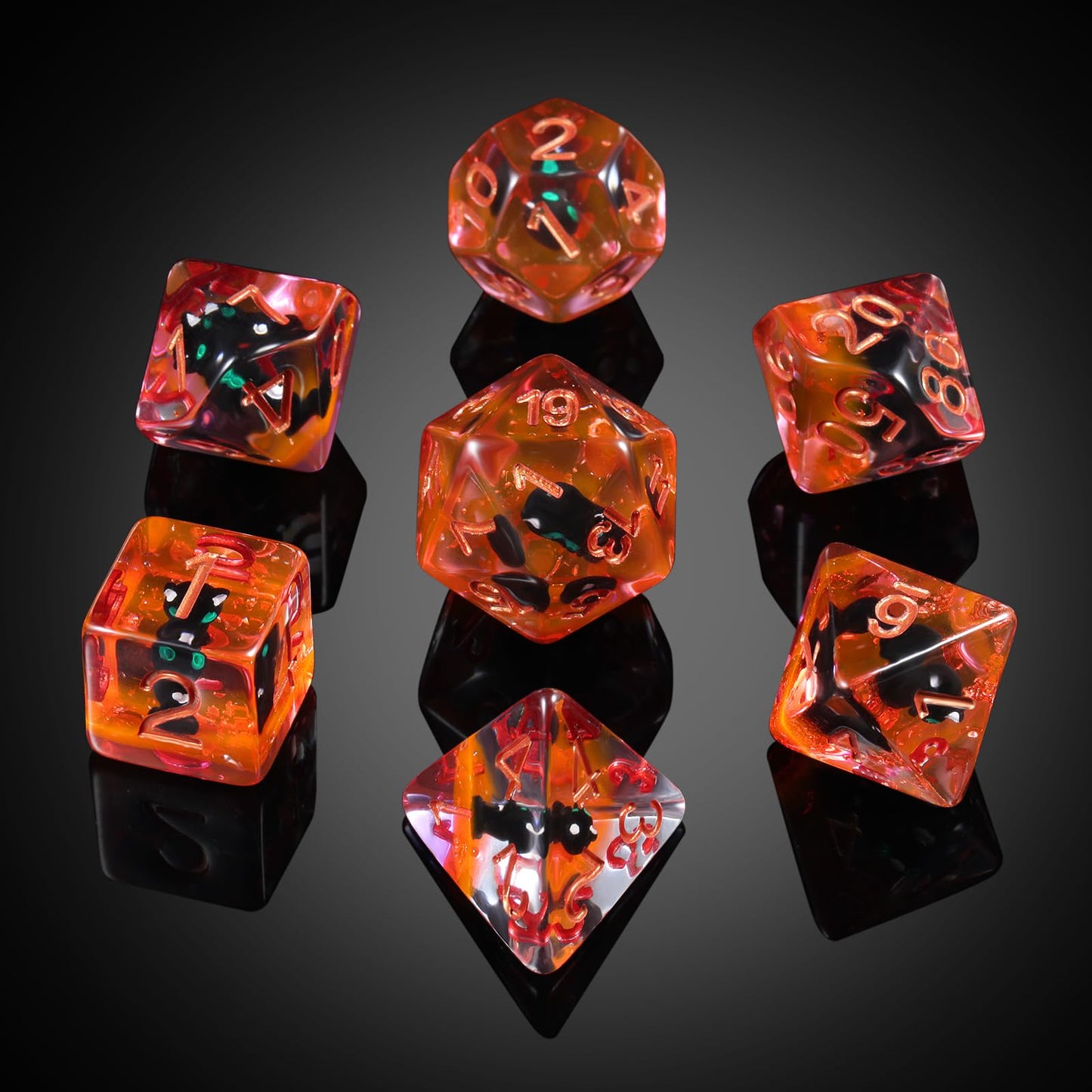 Black Cat Gaming Dice Set D&D, DNDND 7PCS Resin DND Dice with Velvet Bag for Dungeons and Dragons Role Playing Games and Tableto