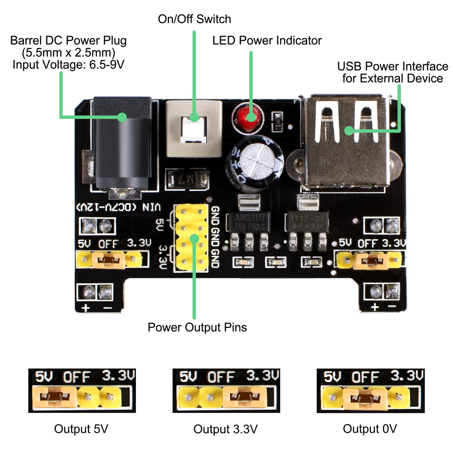 Smraza Electronics Component Fun Kit for Arduino & Raspberry Pi - Power Supply, Jumper Wires, 830 Tie-Points Breadboard, Precision Potentiometer