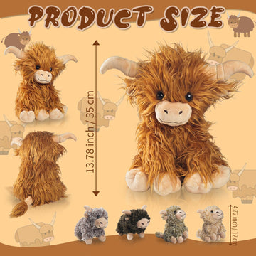 Youthfuljive 5 Pcs Highland Cow Stuffed Animals With Babies Inside 14'' Scottish Stuffed Highland Cow Plush Toy Set Mommy And 4