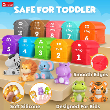 Oriate Animal Toddler Learning Toys, 20Pcs Zoo Animals Sensory Toys For Toddlers 1-3, Counting Animals Color Sorting Montessori