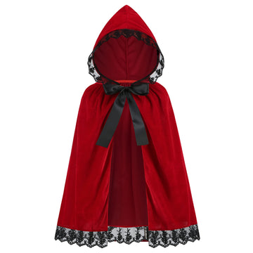 Lmyove Girls Little Red Riding Hood Cloak Costume, Kids Halloween Christmas Red Cape (Large, Red&Black)