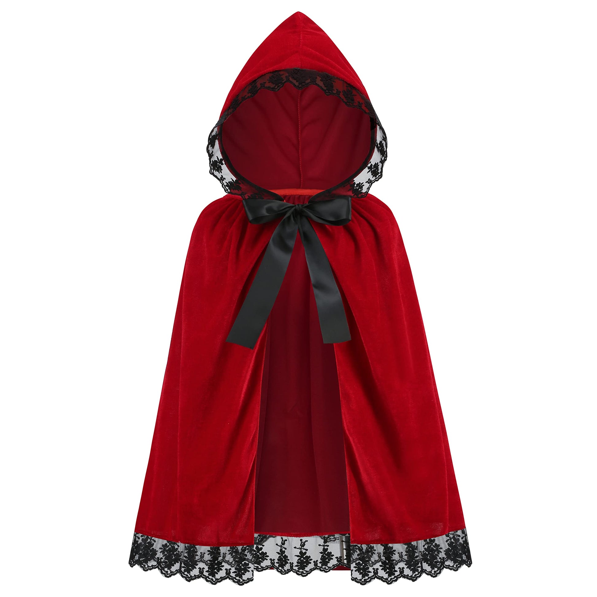 Lmyove Girls Little Red Riding Hood Cloak Costume, Kids Halloween Christmas Red Cape (Medium, Red&Black)