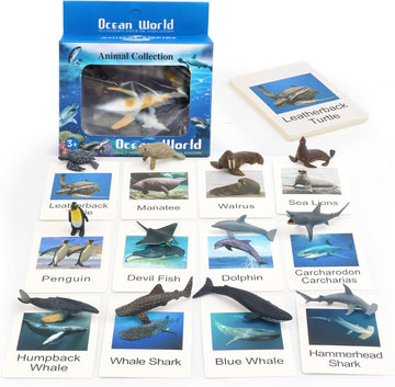 12 Preschool Science Toys - Educational Materials with Animal Matching Models Flash Cards, Animal Figurines for Kids (Sea)