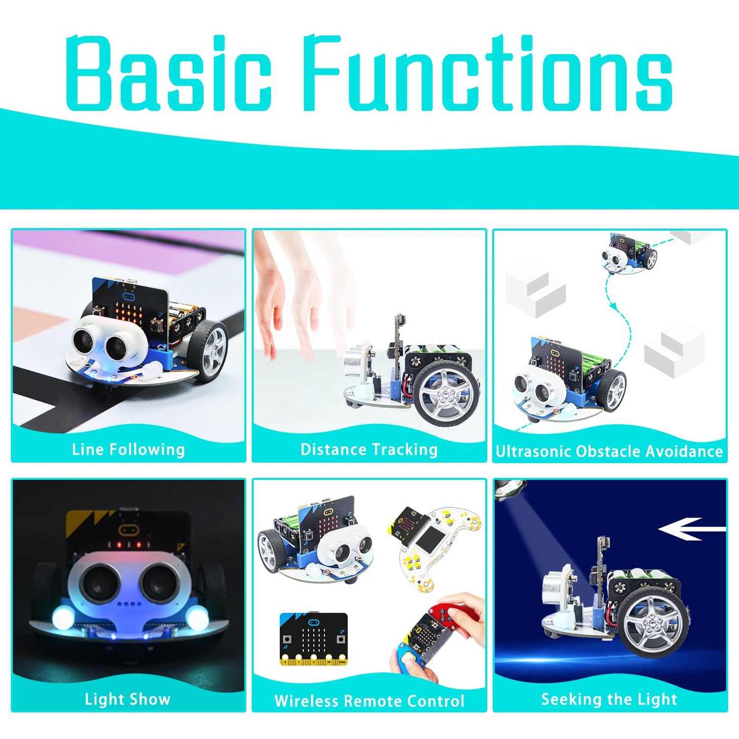 Elecfreaks Microbit Mini Cutebot Kit Compatible With Bbc Micro:Bit V2 And V1, Diy Programmable Robot Car Kit, Stem Educational Project, Graphical Makecode Coding Car(Without Micro:Bit And Aaa Battery)