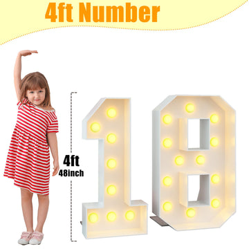 4Ft Light Up Numbers 18 Marquee Mosaic Numbers Frame For 18Th Birthday Party Large Cardboard With Light Bulbs Pre-Cut Kit Giant Cut-Out Thick Foam Board Sign Diy Boys Girls Decorations Anniversary