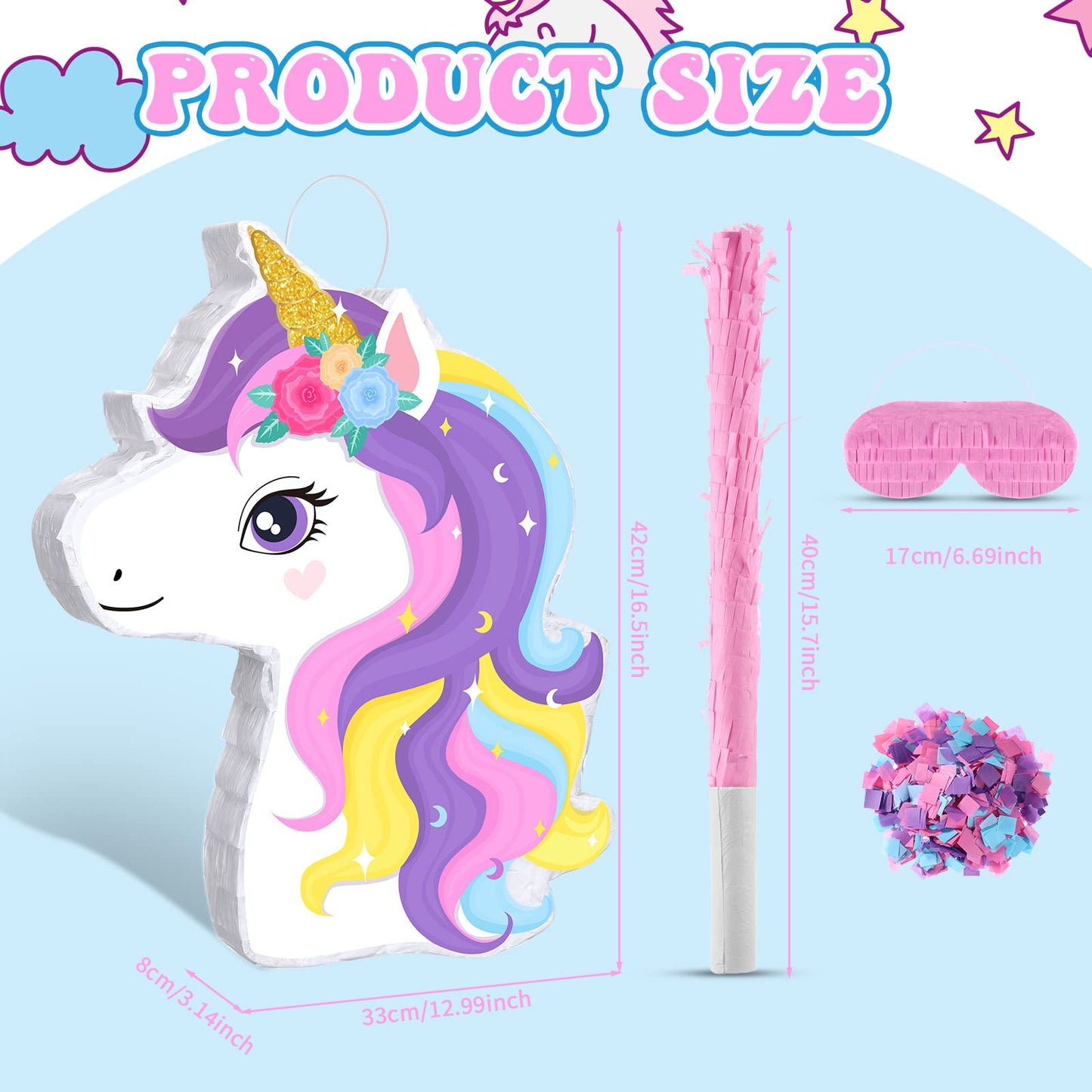 Harrycle Small Unicorn Piata with Piata Stick Blindfold Rainbow Cute Unicorn Piata Pink Unicorn Birthday Party Supplies for Prin