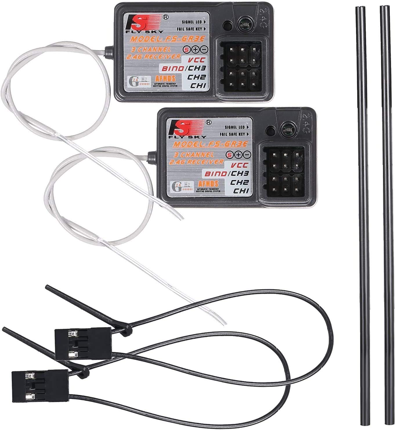 Globact Flysky Fs-Gr3E Afhds Long Range 2.4G 3Ch Receiver For Fs-Gt2 Fs-Gt2B Fs-Gt3B Fs-Gt3C Fz-It4S Rc Car Boat (2 Pcs)