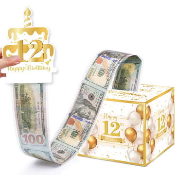 Meiidoshine 12Th Birthday Money Box For Cash Gift, Surprise Pull Out Money Gift Box With 100Pcs Transparent Bags - Fun Ways To Give Cash As A 12Th Birthday Gift For Girls Boys