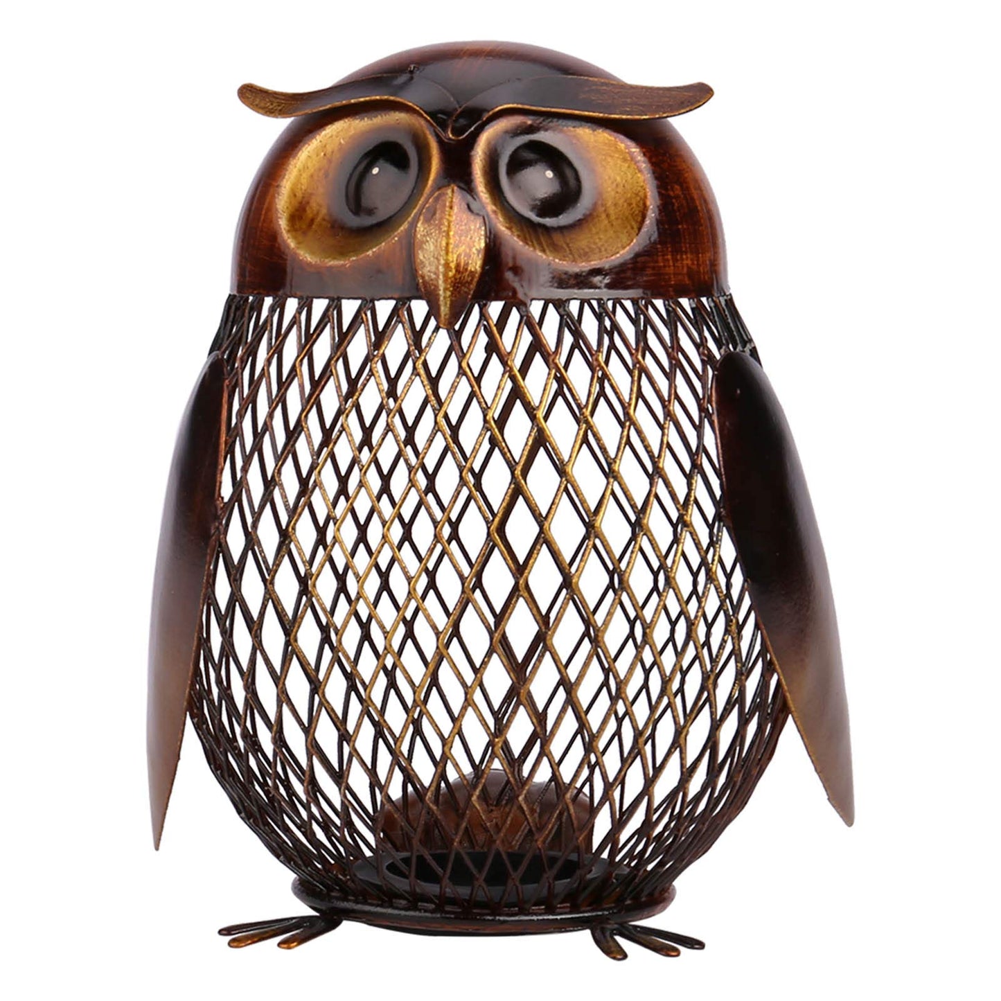 Tooarts Owl Shaped Metal Coin Bank Box Handwork Crafting Art