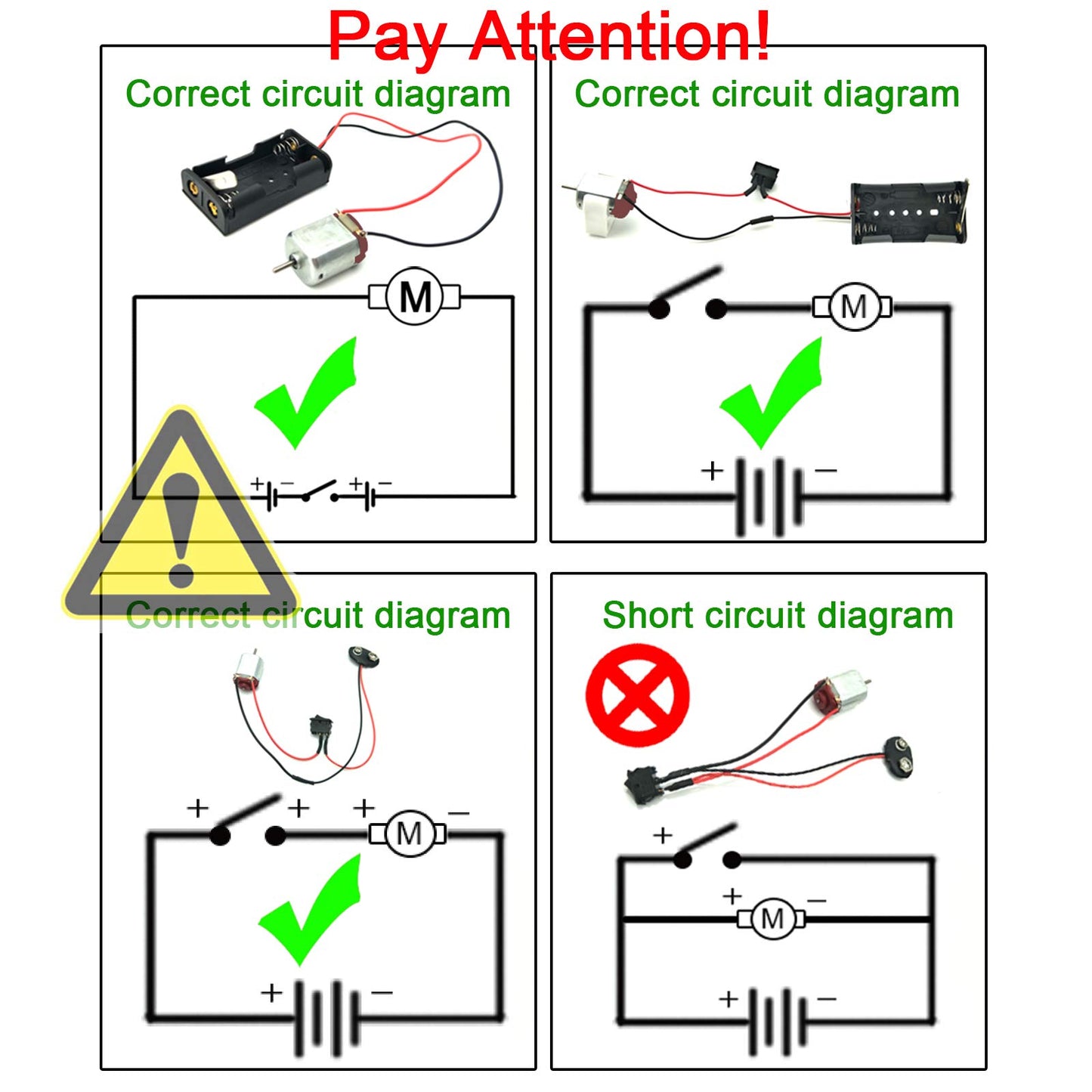 EUDAX Mini Electric DC Motors Kit - 6 Sets, 3V-12V, 25000 RPM, Plastic, Includes AA Battery Holder & Wheels for DIY Projects