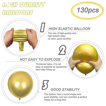 130Pcs Metallic Gold Balloons Different Sizes 18'' 12'' 10'' 5'' Balloon Garland Arch Kit Perfect For Birthday Party, Graduation