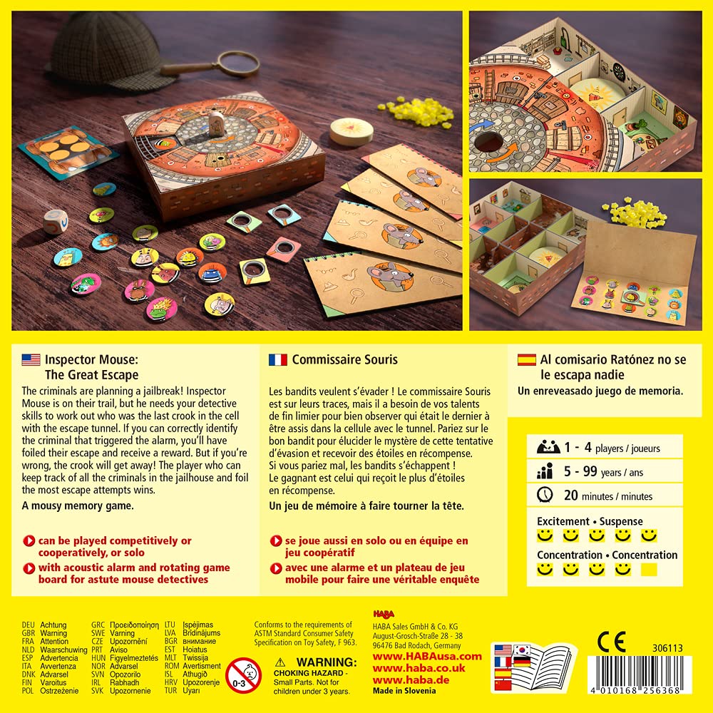 HABA Inspector Mouse Board Game - The Great Escape, Cardboard, Model 306113