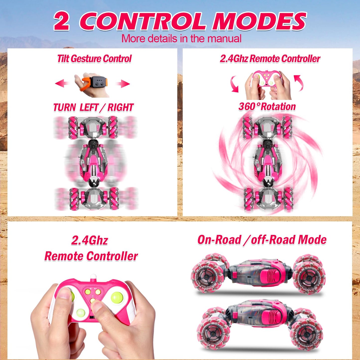 Toileum Gesture Sensing Rc Stunt Car, 360 Rotating 4Wd Remote Control Transform Hand Controlled Car, Birthday Presents Best Gift