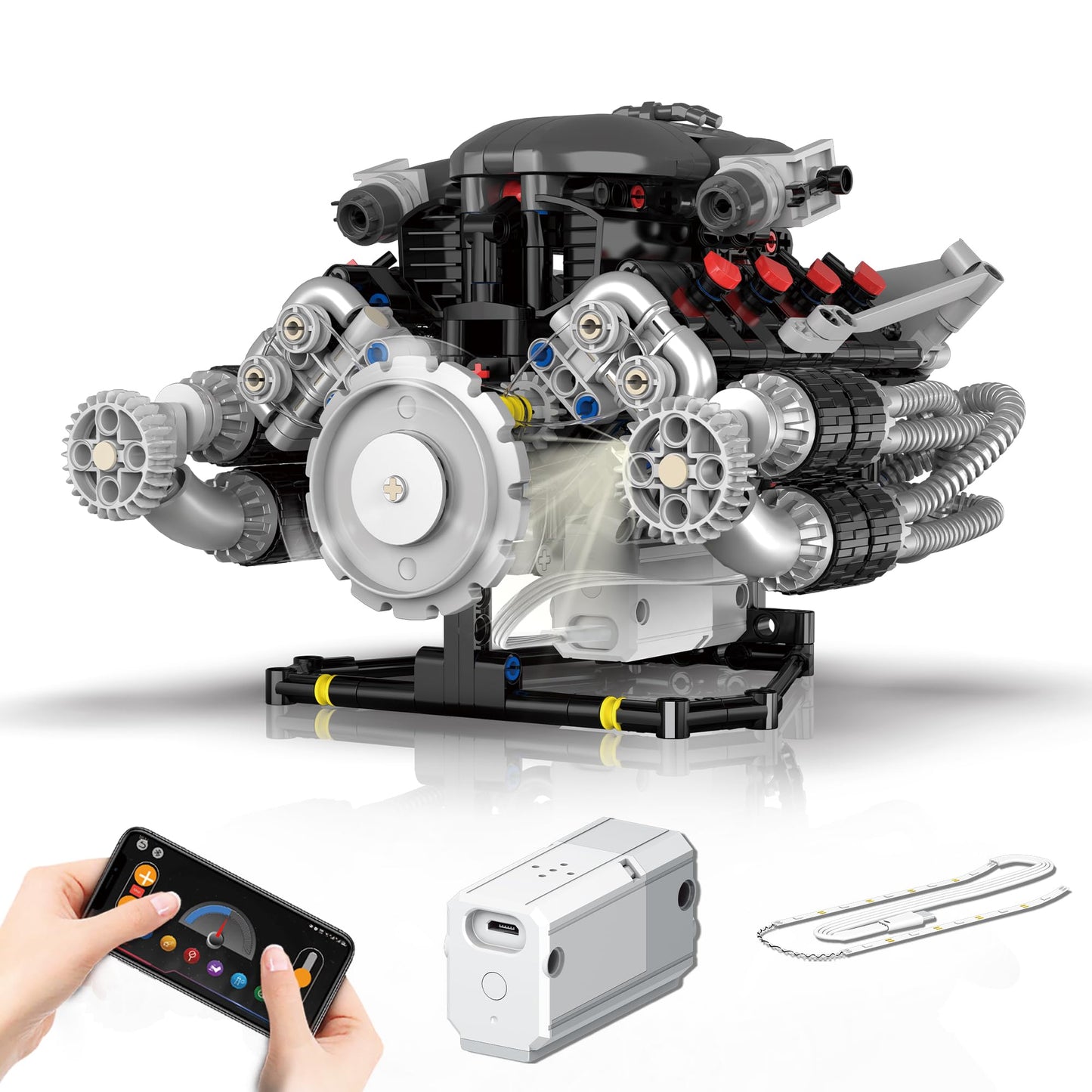 SANGQAOFU V8 Engine Model Kit That Works  Visible Building Blocks Sets with APP Control  Motor & LED Light  Model Car Kits for mature-themeds & Boys Kids 14+ Year Old (689 PCS)