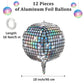 Durony 12 Pieces 18 Inches Disco Ball Balloons 4D Aluminum Foil Balloons Silver Party Decorations Mylar Foil Balloons For Disco