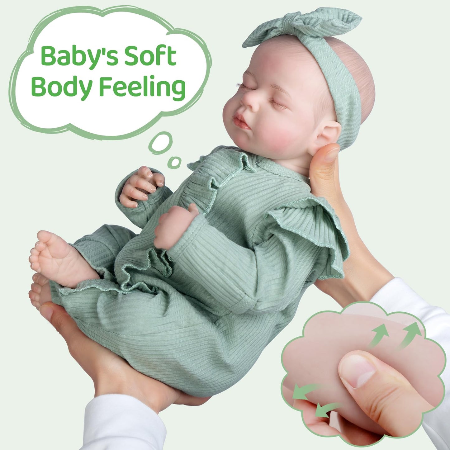 Jirachi Lifelike Reborn Baby Dolls, 18 Inch Real Life Soft Body Sleeping Newborn Baby, Realistic Reborn Baby Girl With Toy Accessories For Girls Green