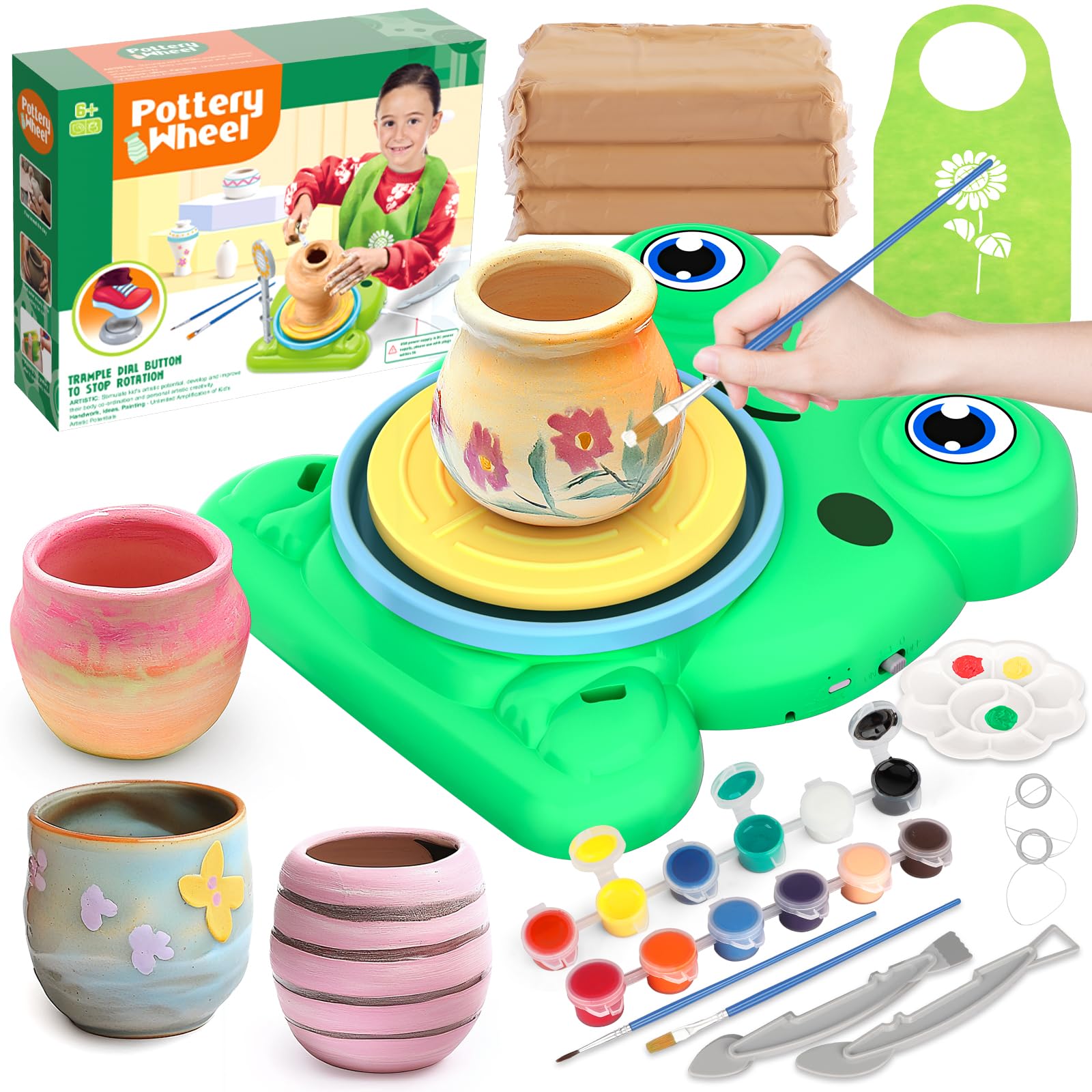 Pottery Wheel for Kids - Complete Pottery Painting Kit Arts and Crafts for Kids Ages 8-12 with 3 Pack Air Dry Clay Art Supplies 