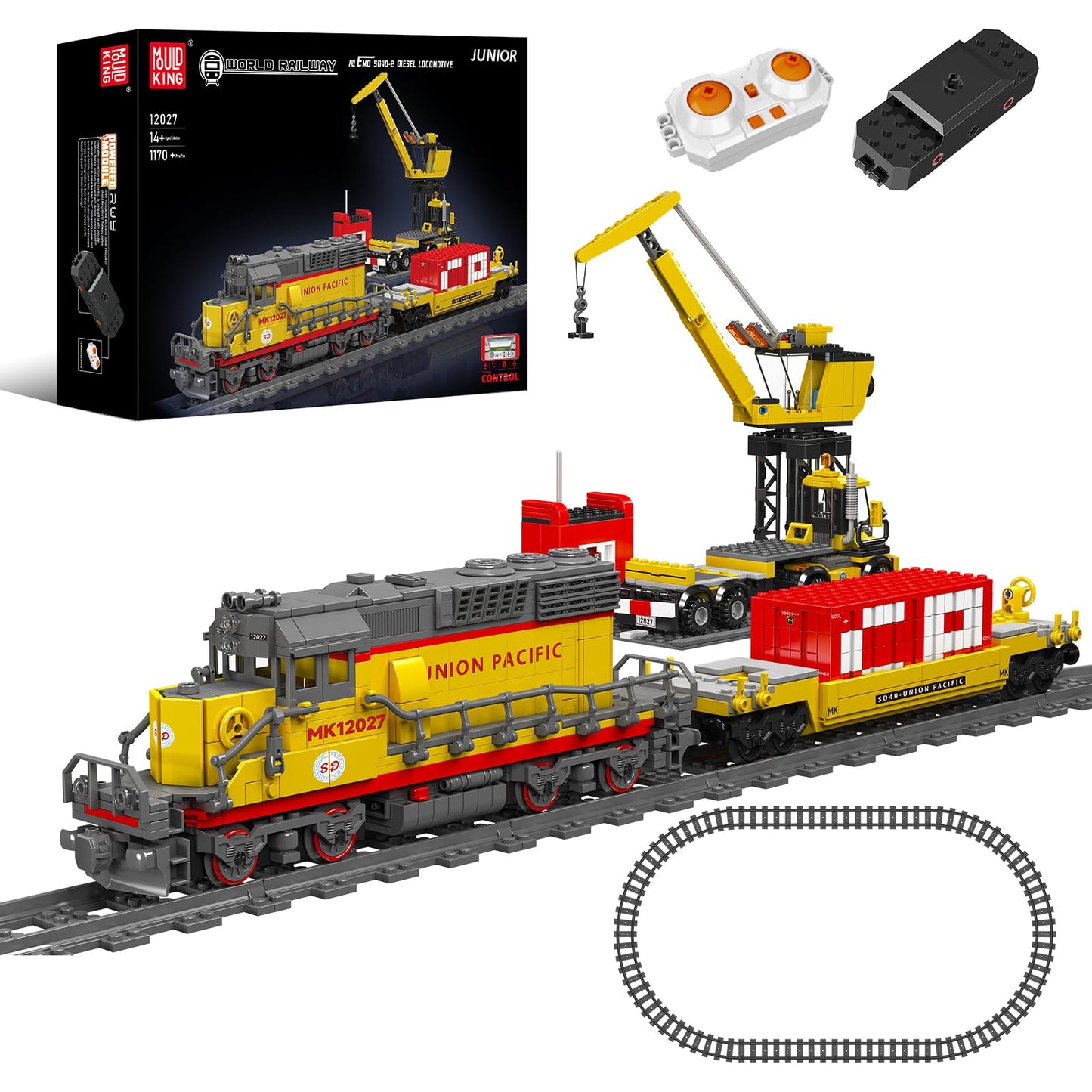 Mould King 12027 Train Building Block Kit  EMD SD40-2 Diesel Locomotive Rail Train with Motor  Remote Controlled Train Set for Kids/mature-themed Collections Enthusiasts(1170 Pieces)