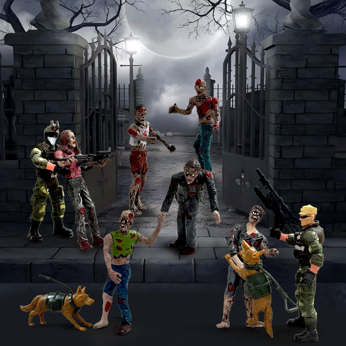 Army Men VS Zombie Action Figures  Realistic 6 Zombie Toys Playset 6 Army Toy Set with  2 Dog Figures  Halloween Decor Birthday Gift for Boys 3+ (14PCS)