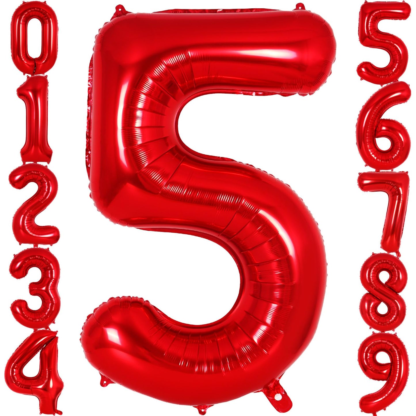 AIQINHU Red Foil Number 5 Balloon, 40 Inch Jumbo Mylar for 5th Birthday Party Decorations