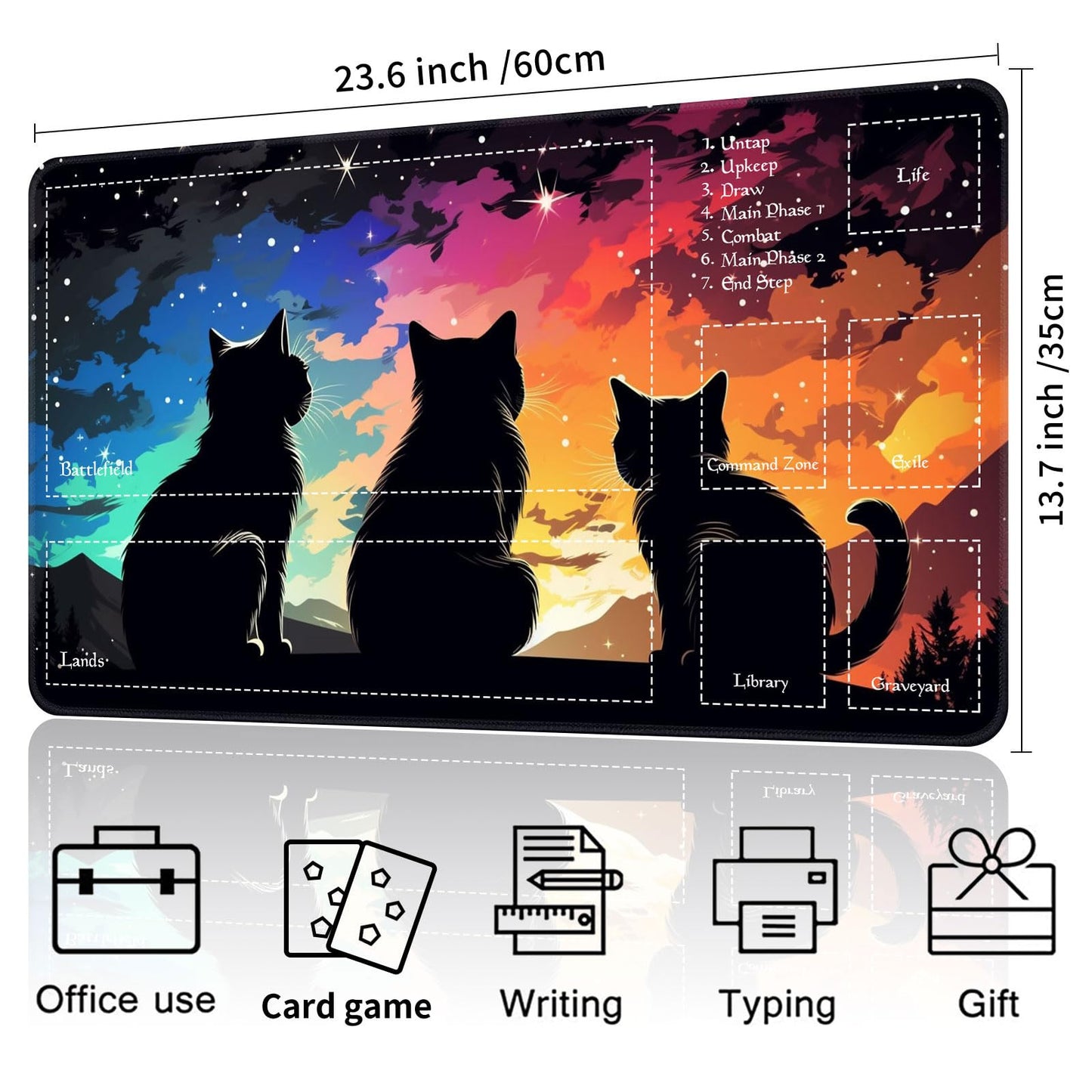 Playmat for MTG Magic Size 24x14 Inch Game Mats Tabletop Magic Play Mats enhanced Smooth Rubber Surface  Mousepad Compatible Qindaiwen for MTG RPG CCG Trading Card Game Play mats  Three Cats