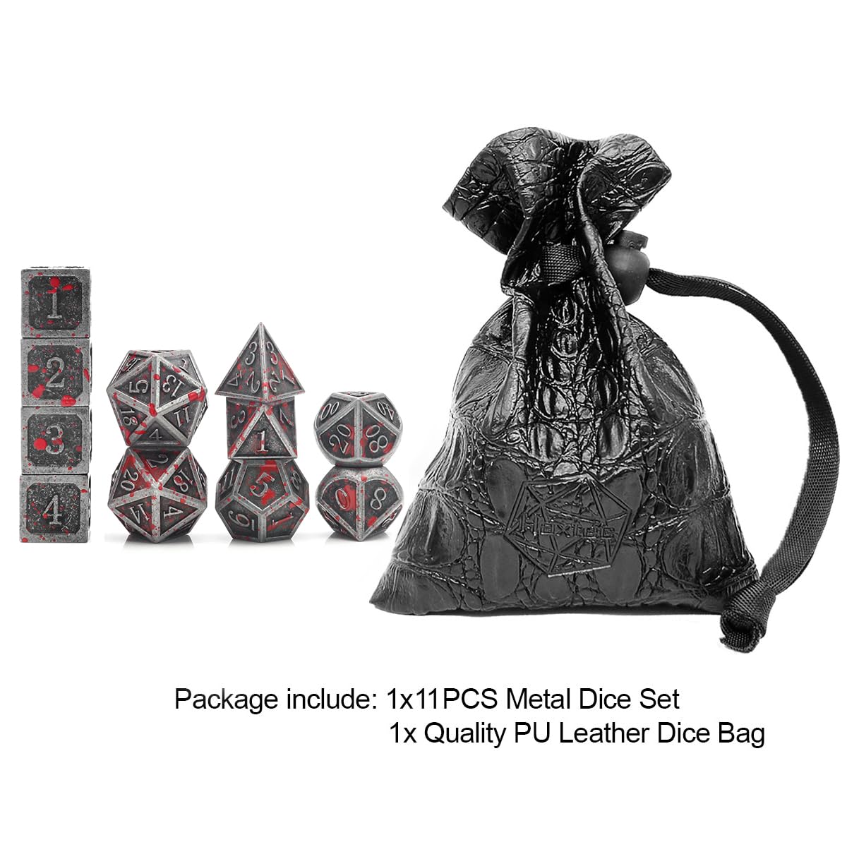 Haxtec 11PCS Bloodstained Metal DND Dice Set Blood Polyhedral D&D Dice for Dungeons and Dragons Gift TTRPG Antique Metal DND 5e