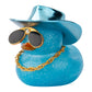 Wonuu Car Rubber Duck, Dashboard Decoration with Laser Cowboy Hat, Diamond Glasses, Necklace, Squeaks, Blue, 2'' Duck