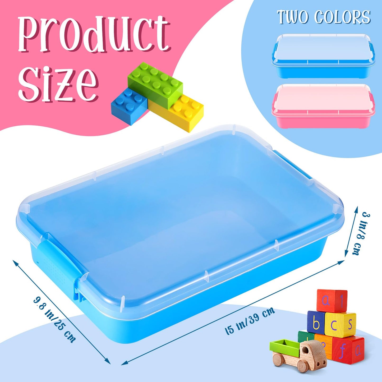 Beeveer 2 Pcs 15 Portable Sensory Bin Tray with Lid and Handle Transparent Lid Sensory Sand Box, Fill with Water, Sand, Beads an