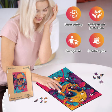 Wooden Jigsaw Puzzles-Skull Head,200Pcs,12.4X11.4In,Medium,Wooden Puzzles For Adults,Unique Shape Animal Adult Puzzles,Irregular