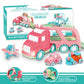 LESUTER TOYS Carrier Car Toy Set - 5 in 1 with Lights & Sounds, Pink, Friction Powered Double Layer Truck for Toddlers