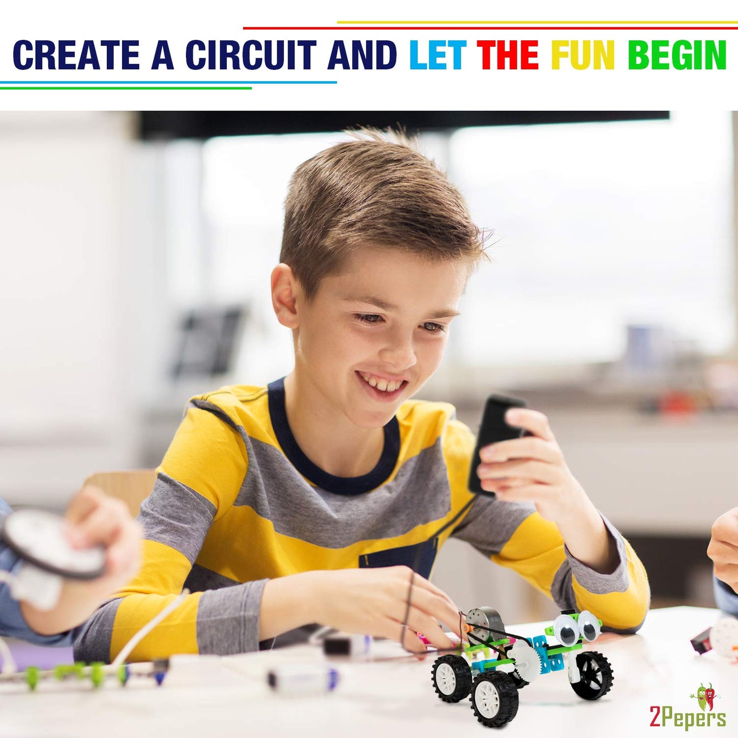 2Pepers Electric Motor Robotic Science Kits For Kids (4-In-1), Diy Stem Toys Kids Science Experiment Kits,Building Educational Robotics Kit For Boys And Girls,Circuit Engineering Science Project Kits