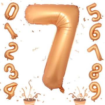 Number 7 Balloon For Boys, Giant Orange Self Inflating Number 0-9 Set Decor For Girls, 40 Inch Foil Helium 7 Balloon For 7Th Bir