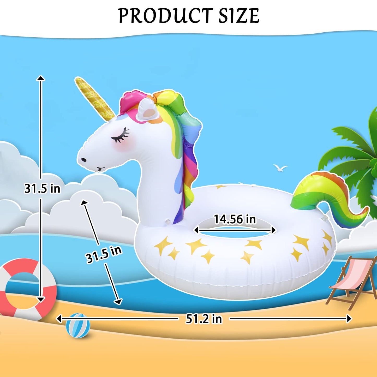 Rtudan Unicorn Pool Floats, Inflatable Swimming Floats Tube Rings,Fun Beach Pool Floaties, Lake Beach Summer Pool Raft Lounger For Adults Kids