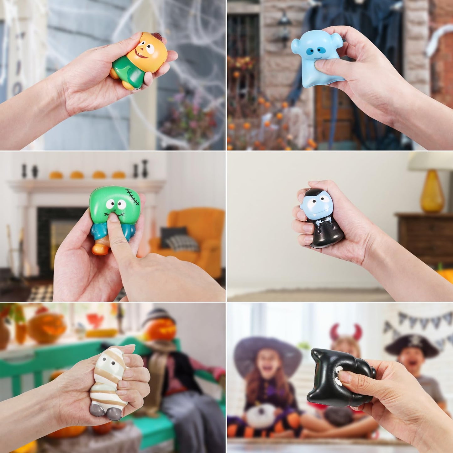 New 6 Packs-Halloween Squishies Toys Slow Rising Party Favors:Pumpkin,Zombie,Black Cat,Mummy,Vampire,Ghost Halloween Treat Bag C