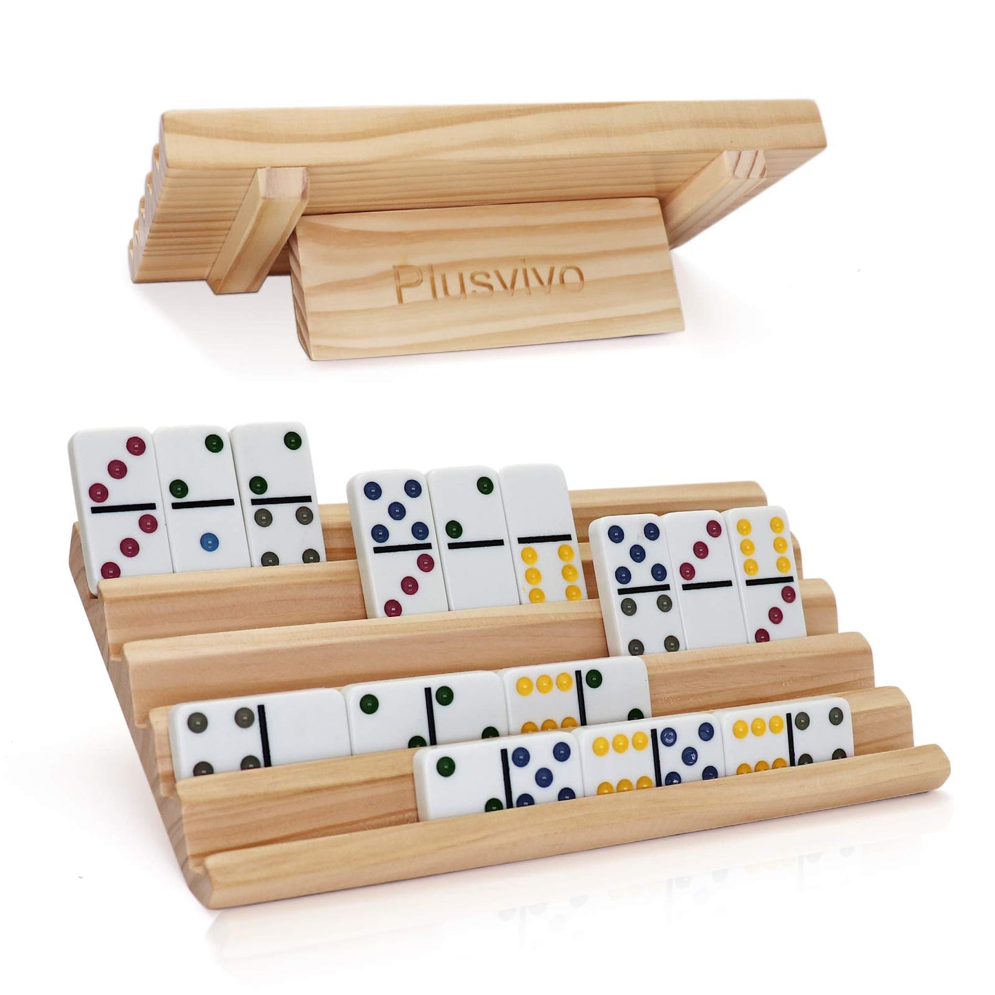 Plusvivo Domino Racks Set Of 2, Wooden Domino Trays Holders Organizer For Mexican Train And Other Dominoes Games 10 X 5.5 X 0.79 Inches - Dominoes Not Included