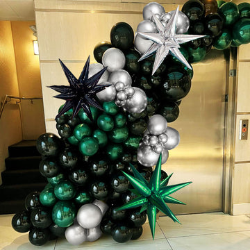 Black And Green Silver Balloon Balloon Garland Kit 130Pcs Forest Green Chrome Silver Large Starburst Foil Hunter Green Balloons