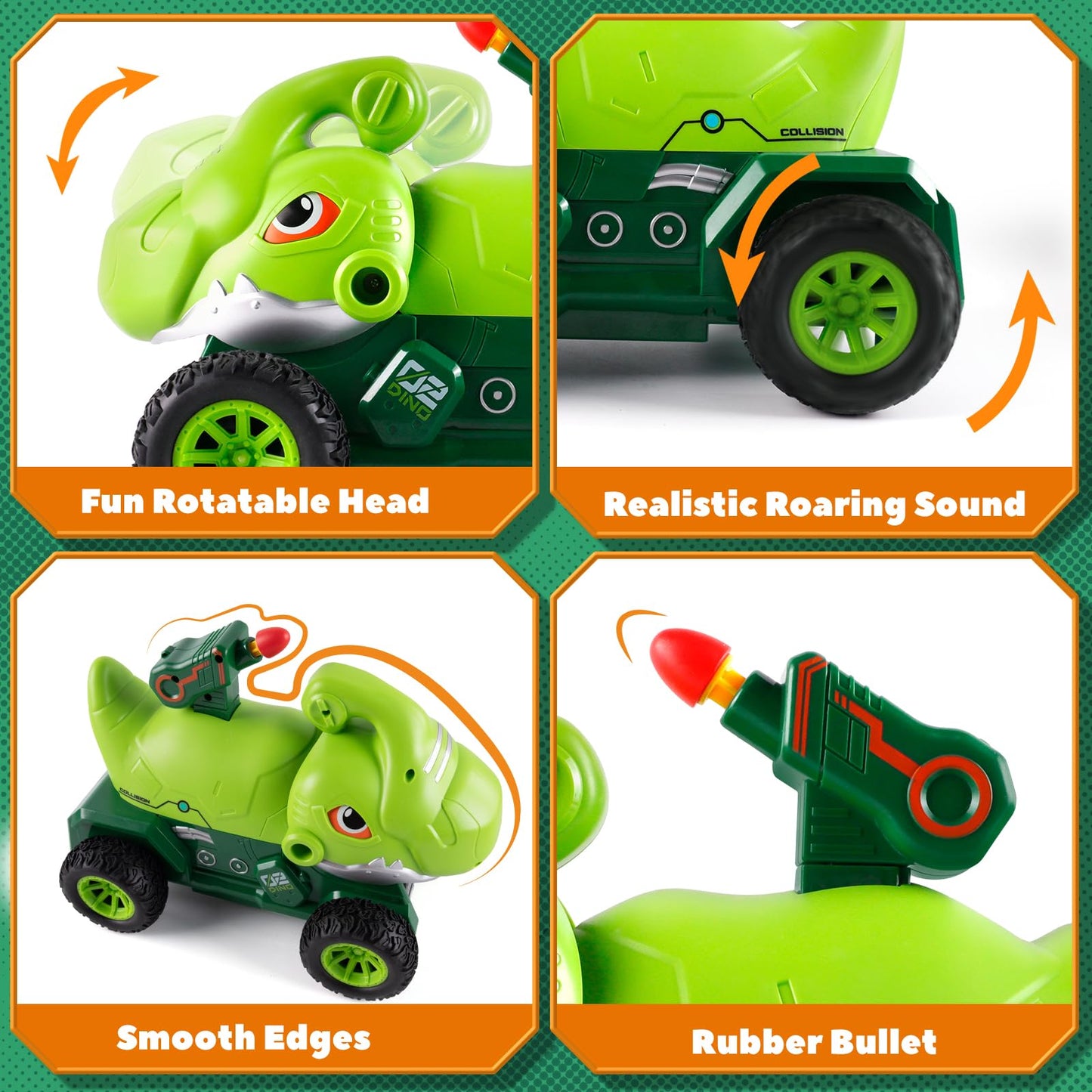 YOOYID Dinosaur Truck Toys for 2 3 4 5 Year Old Boy with 6 Die-Cast Metal Toy Cars, Gifts for 2 3 4 5 Year Old Boys, Foldable Tr