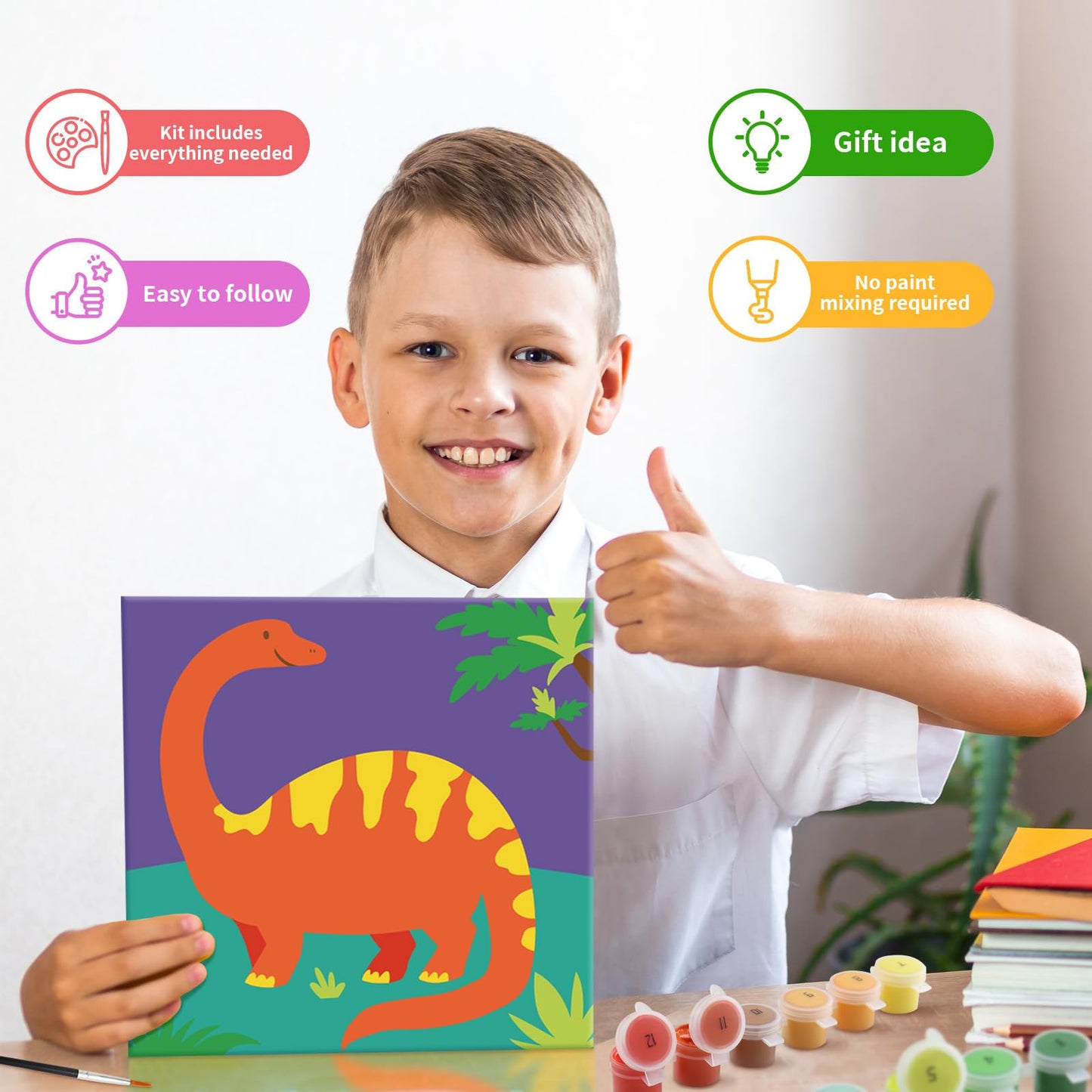 goldentime 6 Pack 8x8inch Paint by Numbers Kit for Kids, Predrawn Canvas for Painting with Unicorn, Butterfly & More, Includes 1