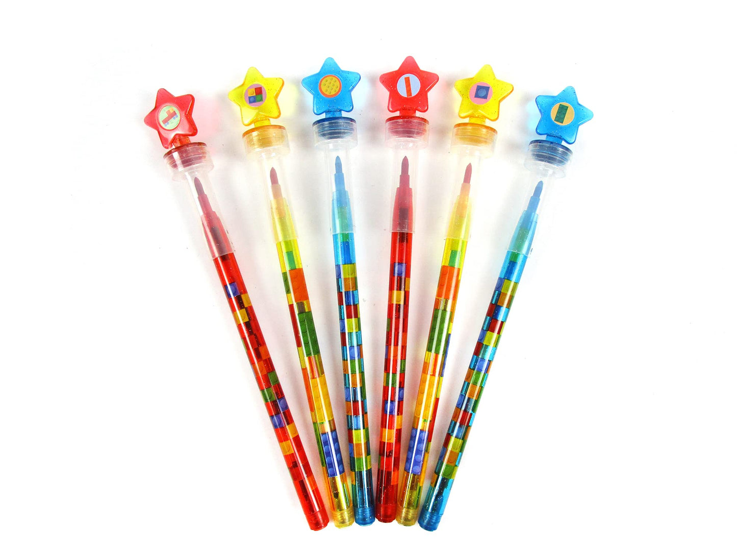 TINYMILLS 24 Pcs Color Blocks Brick 2 in 1 Stackable Stacking Crayon with Extra Stamper Topper, Kids Party Favors, Goodie Bag St