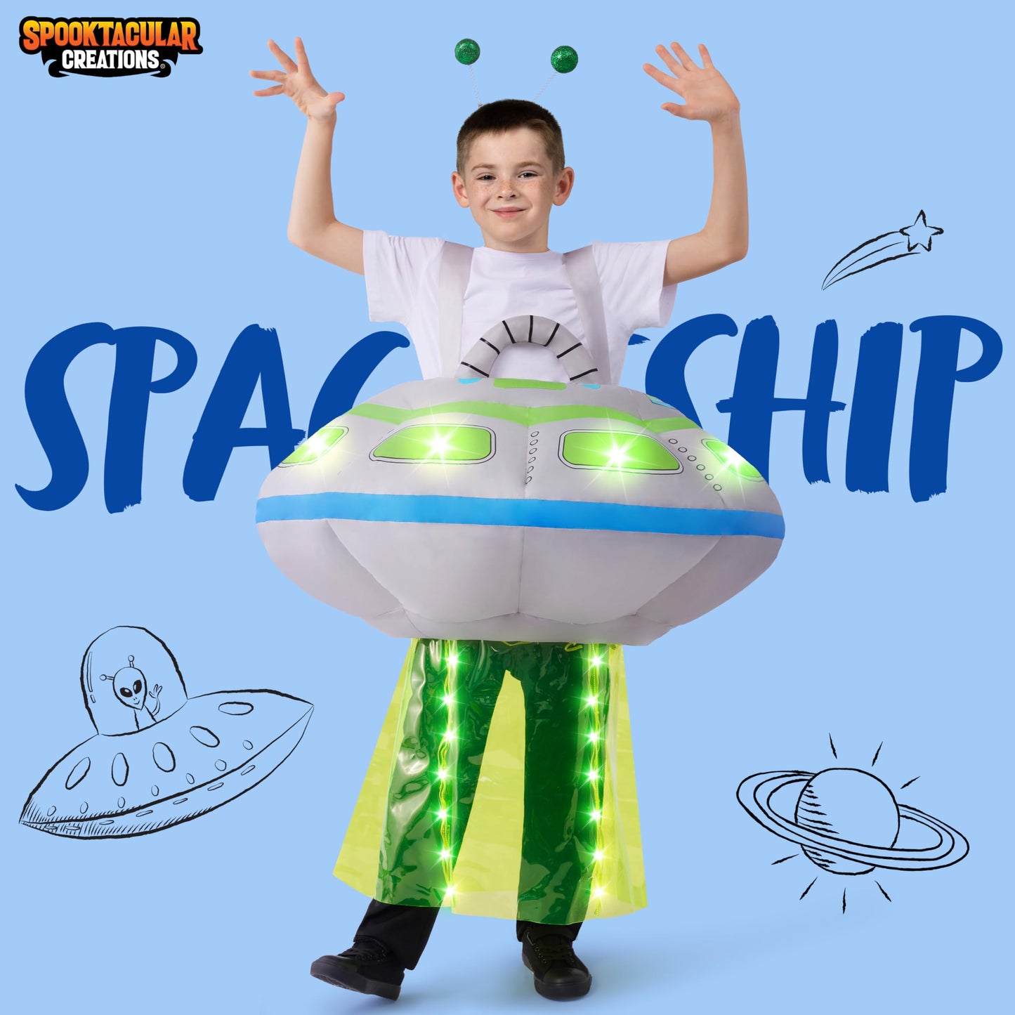 Spooktacular Creations Kids Inflatable Costumes  Light-Up Spaceship Halloween Inflatable Costume with Long Tentacles Headband  Blow-up Costumes for Halloween Cosplay Party  Themed Party