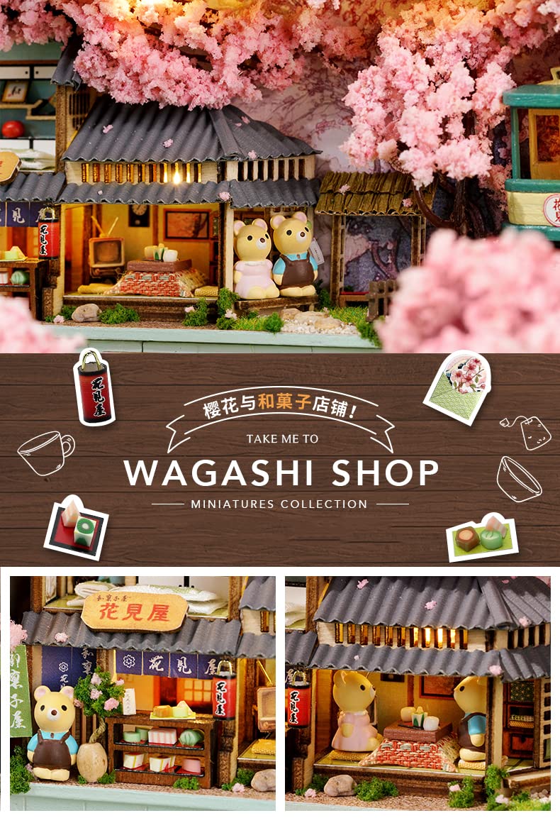 Kisoy Dollhouse Miniature with Furniture Kit  Handmade DIY House Model for Teens mature-themed Gift (Cherry Blossoms)